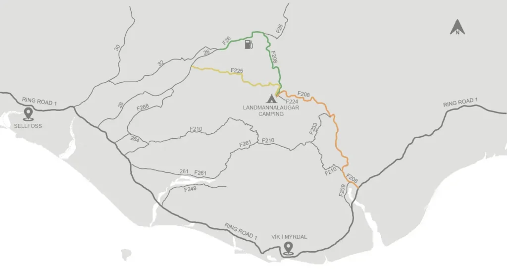 Map of the F-Roads to Landmannalaugar