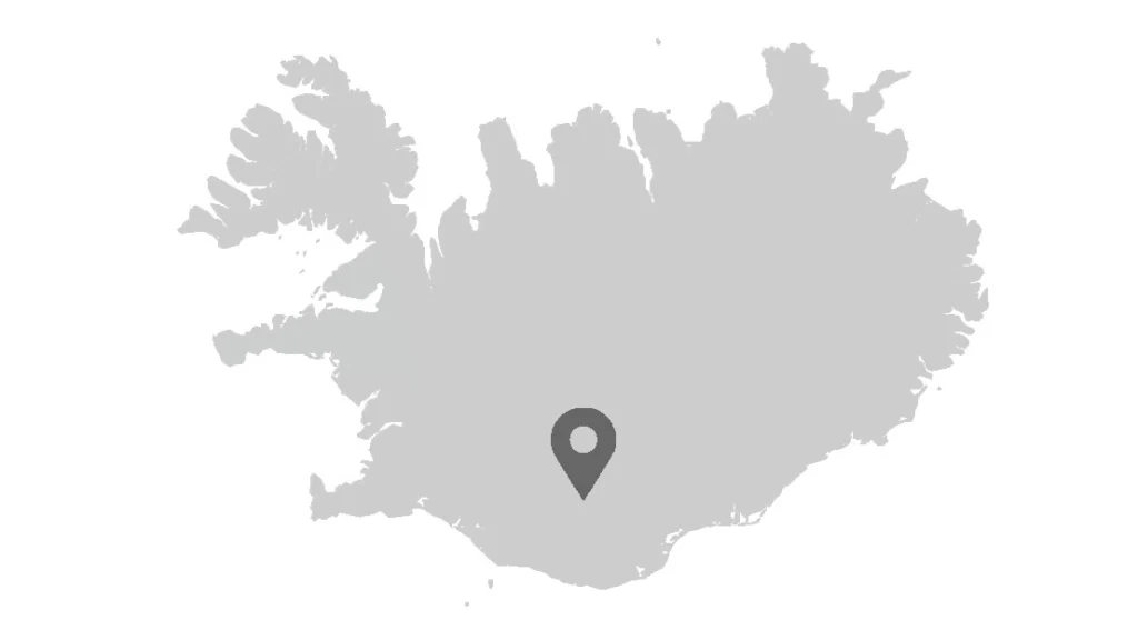 Map of iceland with position marker and coordinates of Landmannalaugar