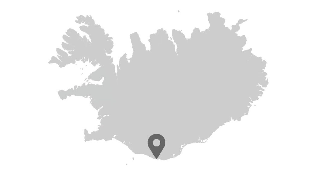 Map of iceland with marker at Reynisfjara